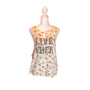 POLLY & ESTHER Adorable “LIVE FREE” Floral Tank Top Size M